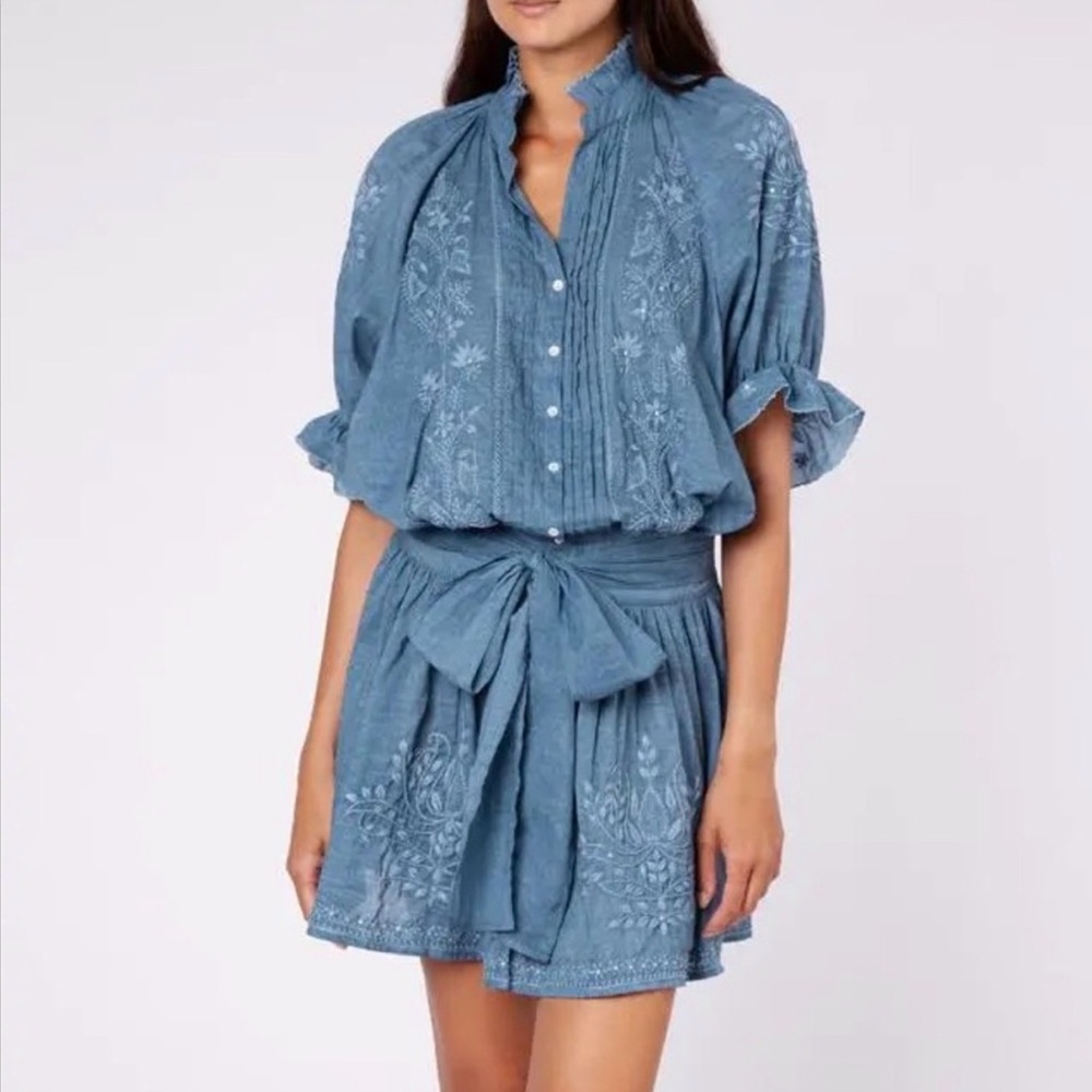 Juliet Dunn Acid Wash Poplin Blouson Dress Women’s US Size 6/8 Denim Blue